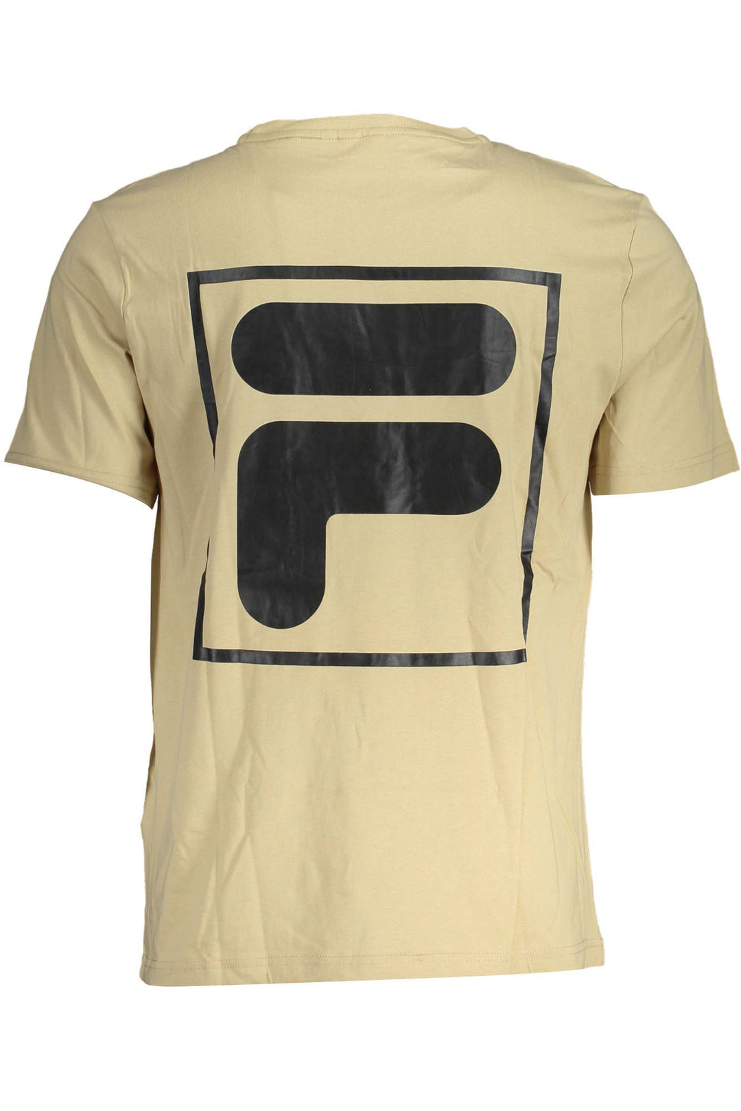 Beige Round Neck Cotton Tee with Logo Print