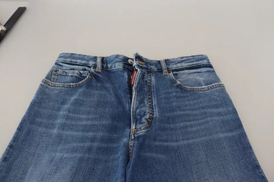 Blue Distressed High Waist Straight Denim Jeans