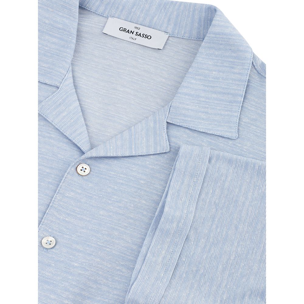 Gran Sasso Elegant Light Blue Linen-Cotton Blend Shirt