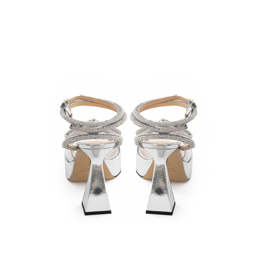 Mach & Mach Silver Leather Platform Heels