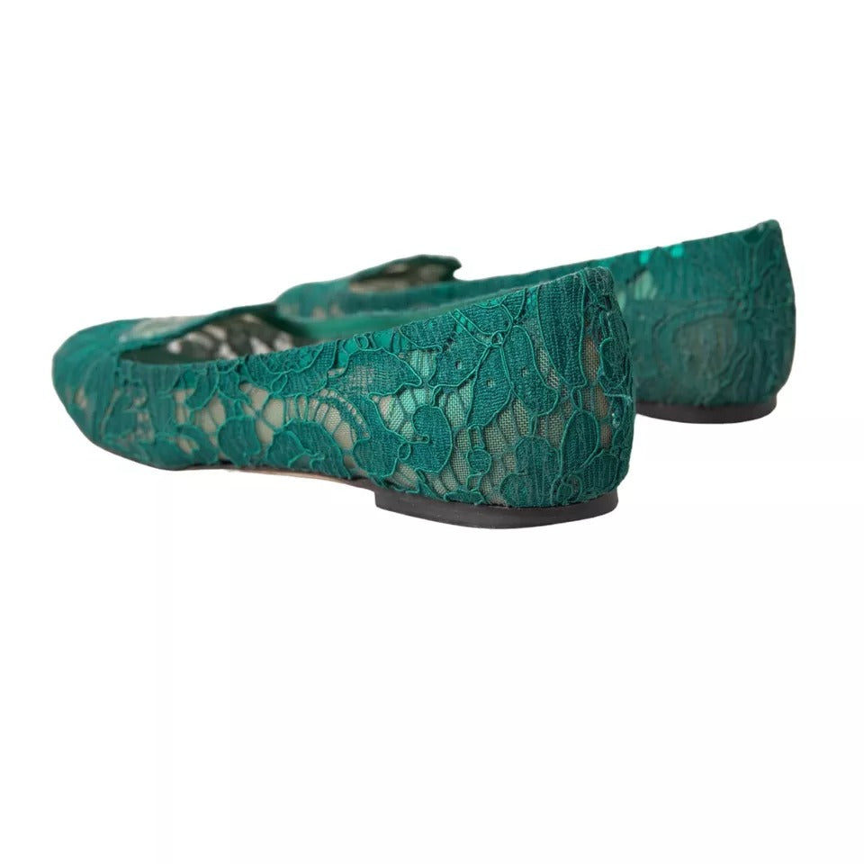 Green Taormina Lace Slip On Flats Shoes