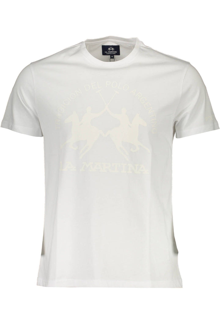 La Martina Elegant White Crew Neck Tee with Signature Print