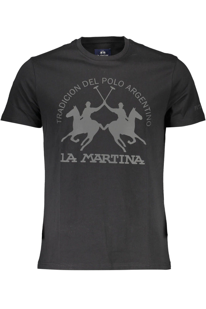 La Martina Sleek Black Cotton Tee with Elegant Print