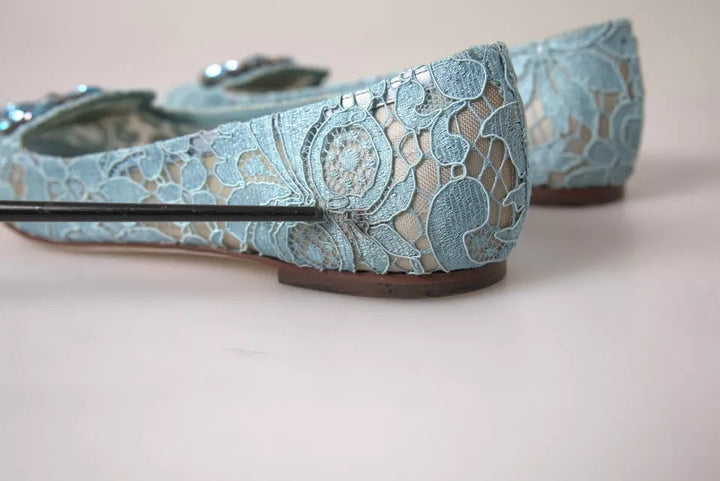 Blue Lace Crystal Ballet Loafers Shoes