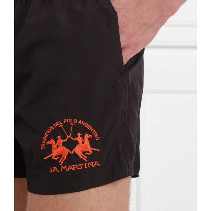 La Martina Sleek Black Drawstring Swim Boxers