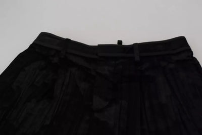 Black Pleated High Waist Wide Leg Cropped Pants