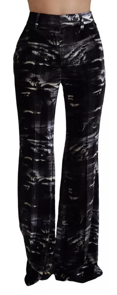 Black Printed High Waist Super Flare Pants