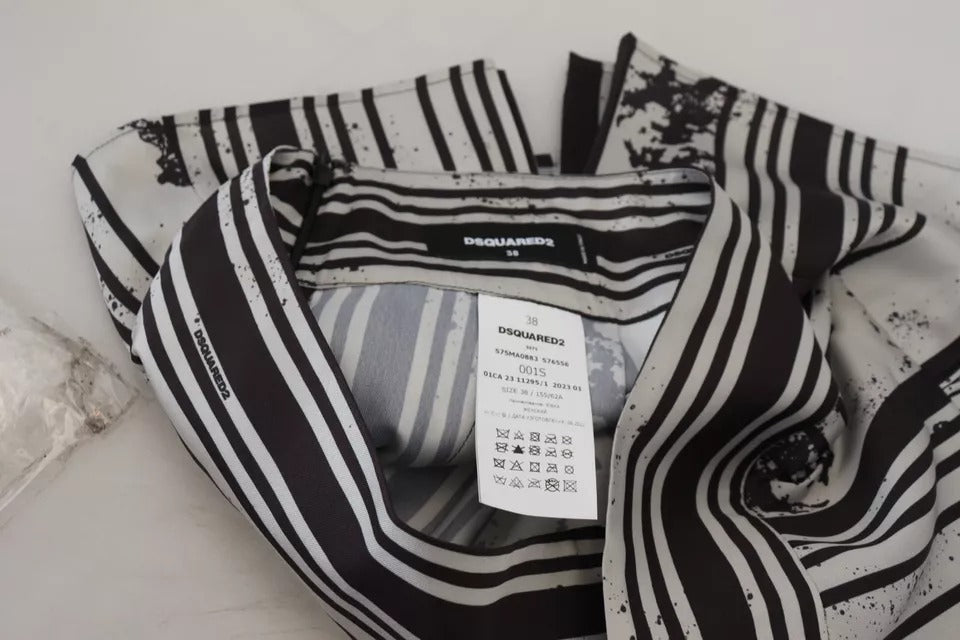 Gray Black Stripes Mid Waist A-line Mini Skirt