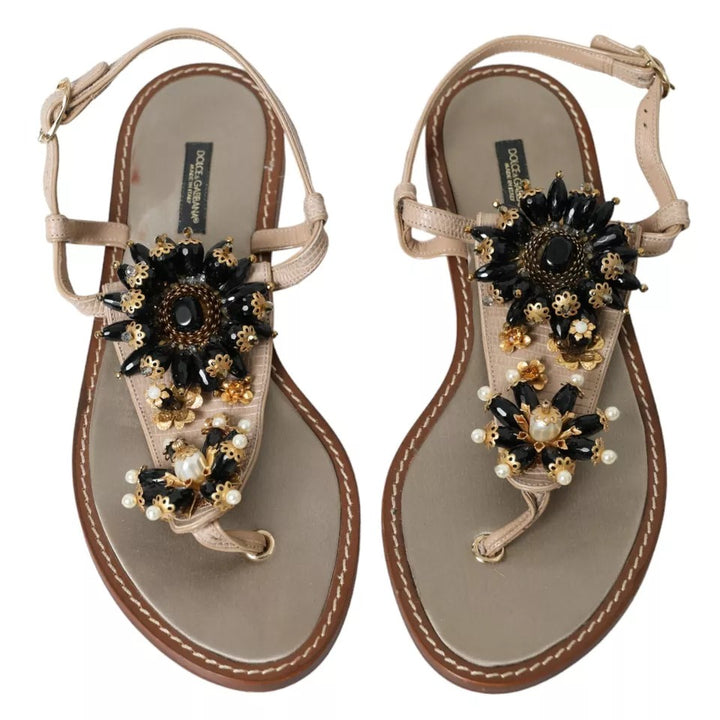 Beige Satin Gold Beaded Flats Slides Sandals Shoes