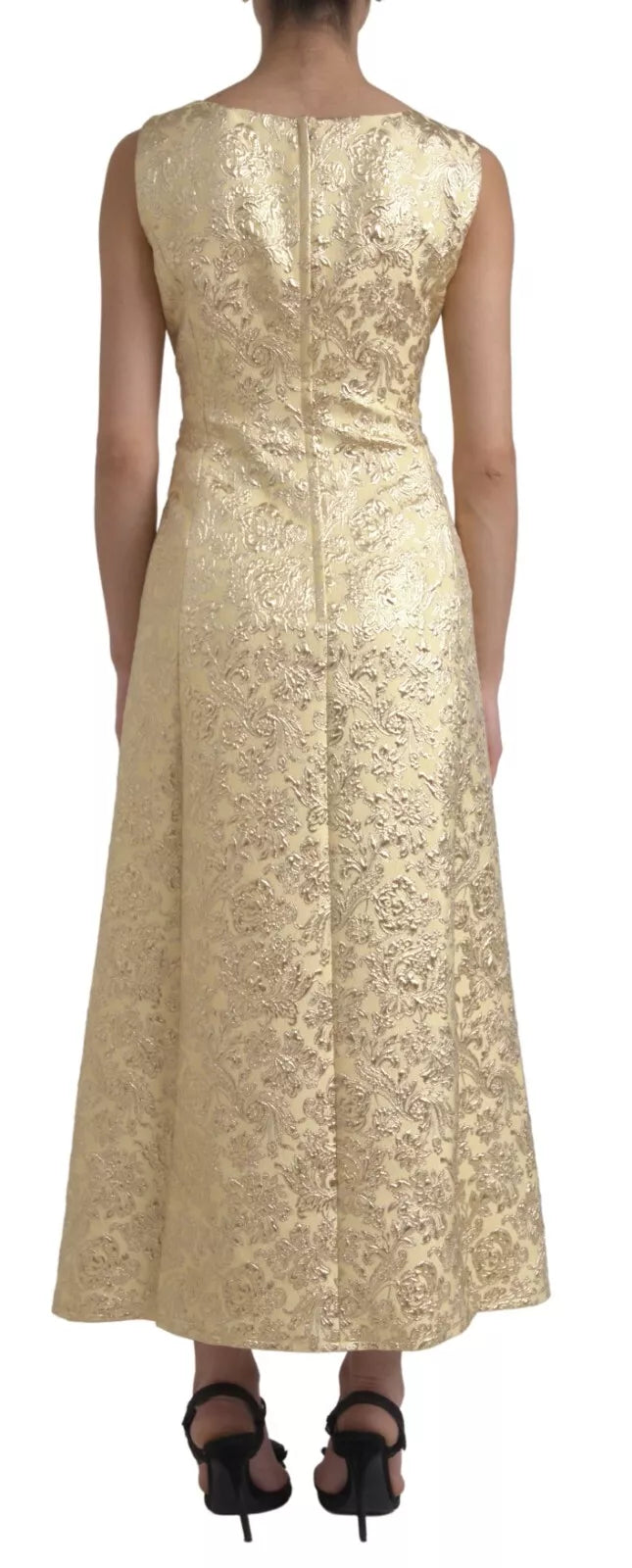 Gold Floral Jacquard Sheath A-line Long Dress