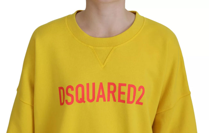 Dsquared² Yellow Logo Print Cotton Crewneck Pullover Sweater