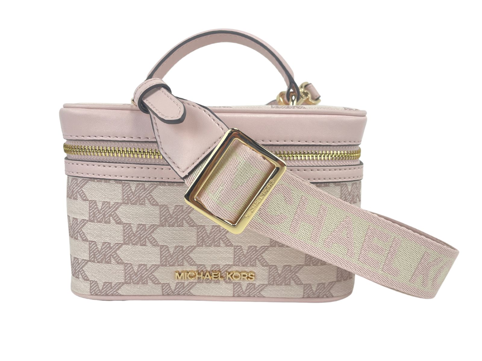 Michael on sale Kors Jet Set Medium Powder Blush Jacquard Canvas Zip Trunk Crossbody Bag