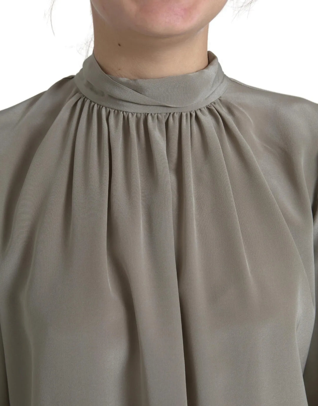 Gray Mock Neck Long Sleeves Top Blouse