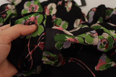 Silk Black Floral Print Long Sleeve Top Blouse