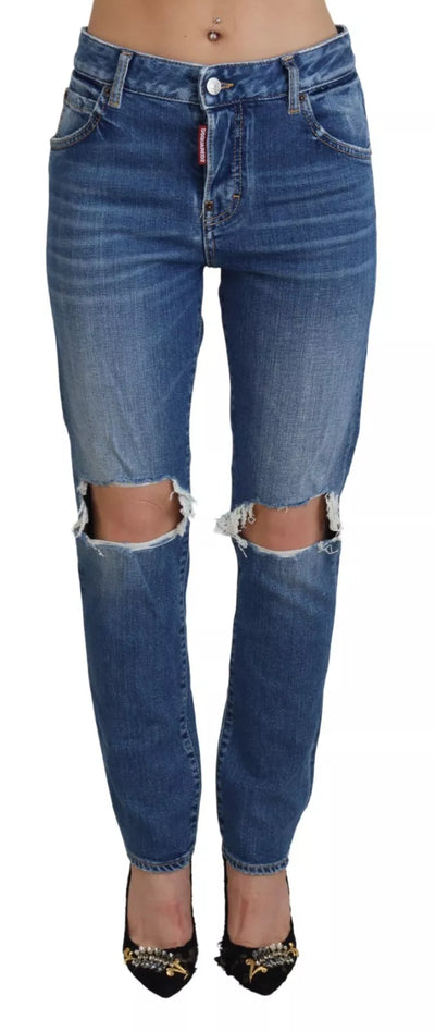 Cool Girl Blue Distressed Mid Waist Denim Jeans