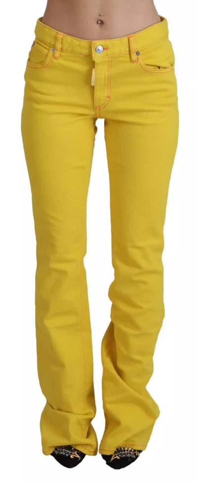 Yellow Cotton Mid Waist Flare Denim Trouser Jeans