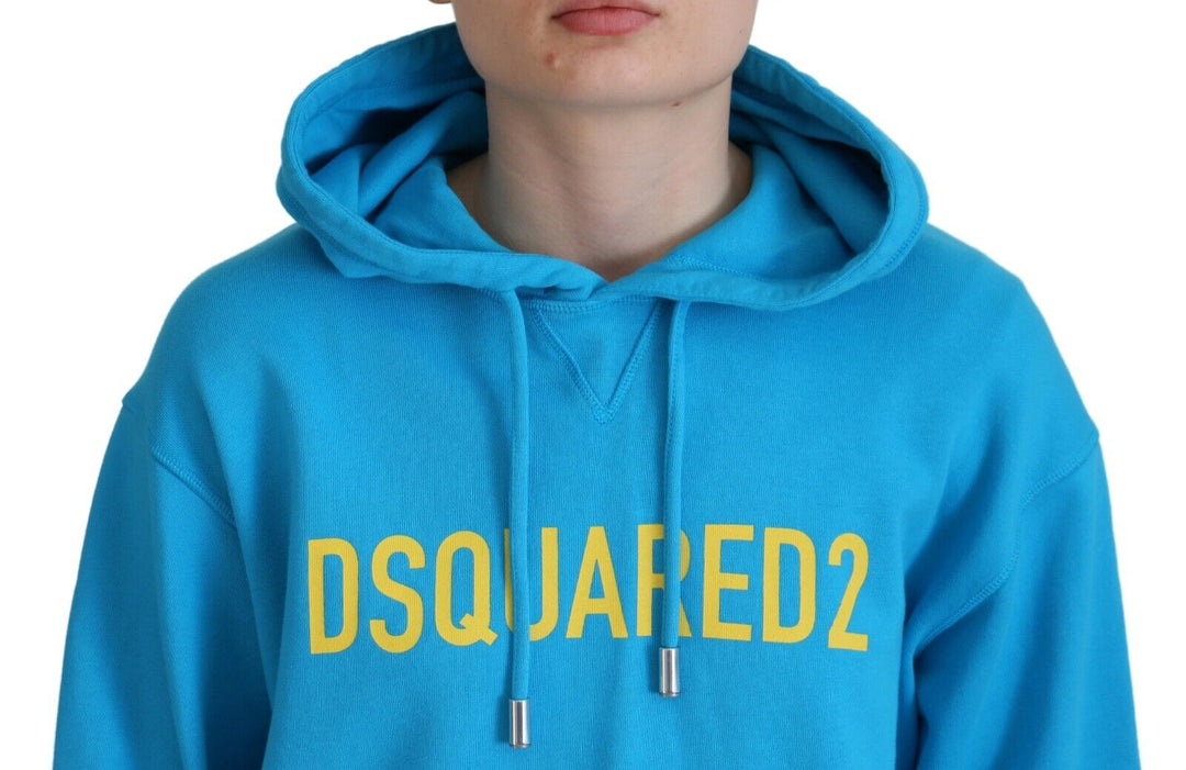 Dsquared² Blue Logo Print Cotton Hoodie Sweatshirt Sweater