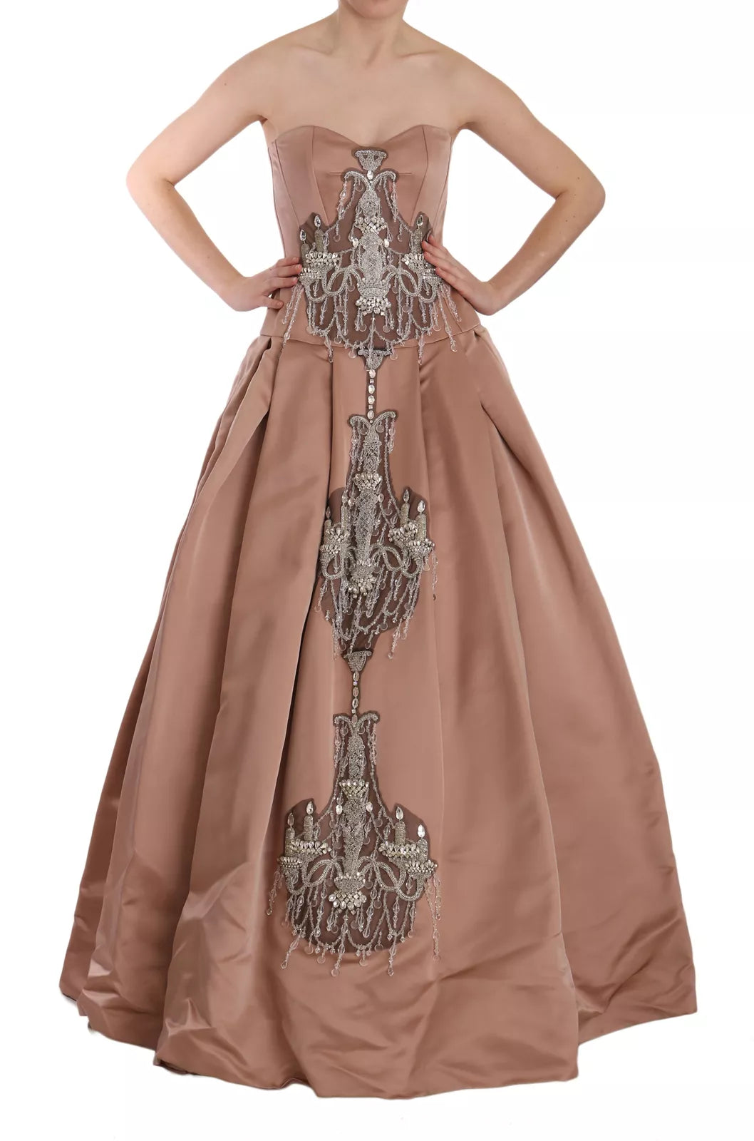 Dolce & Gabbana Crystal Pink Silk Chandelier Ball Gown Dress