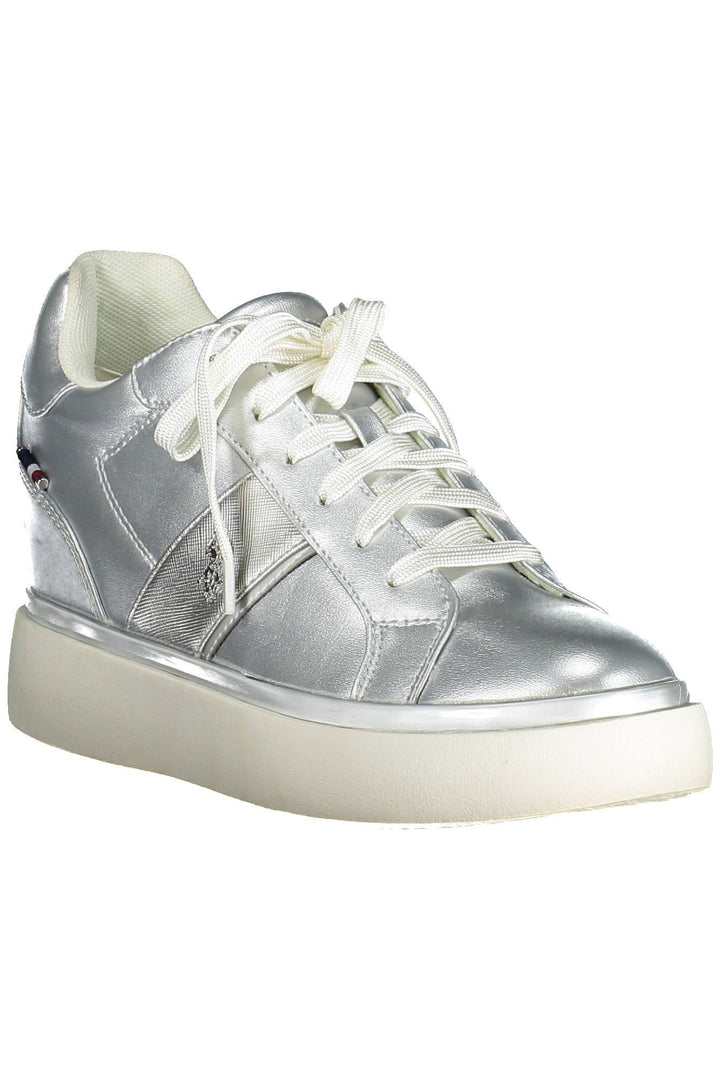 U.s. Polo Assn. Silver Lace-Up Sports Sneakers with Logo Detail