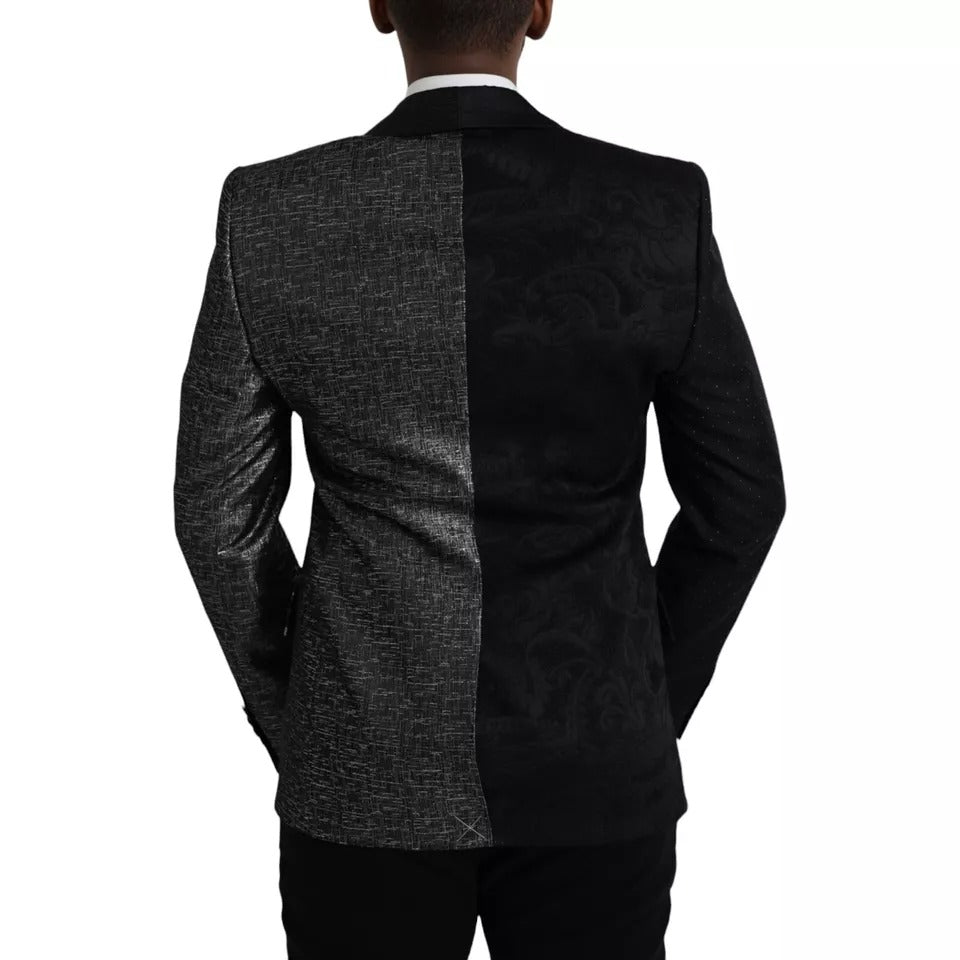 Black Silver Silk Single Breasted Coat Blazer