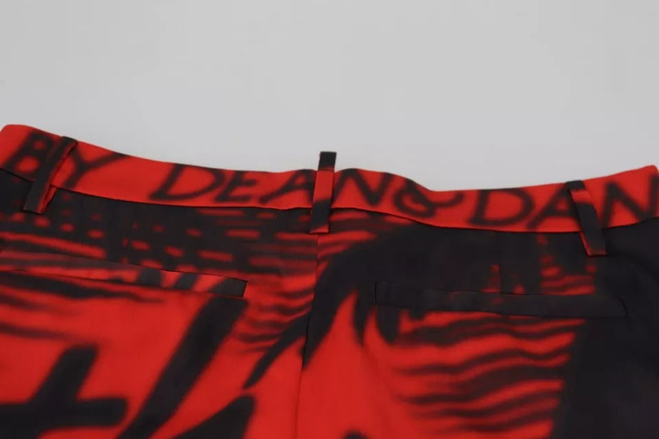 Red Printed High Waist Straight Pants