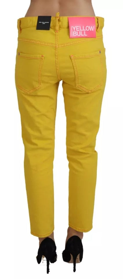 Yellow Cotton Low Waist Crop Denim Cool Girl Jeans