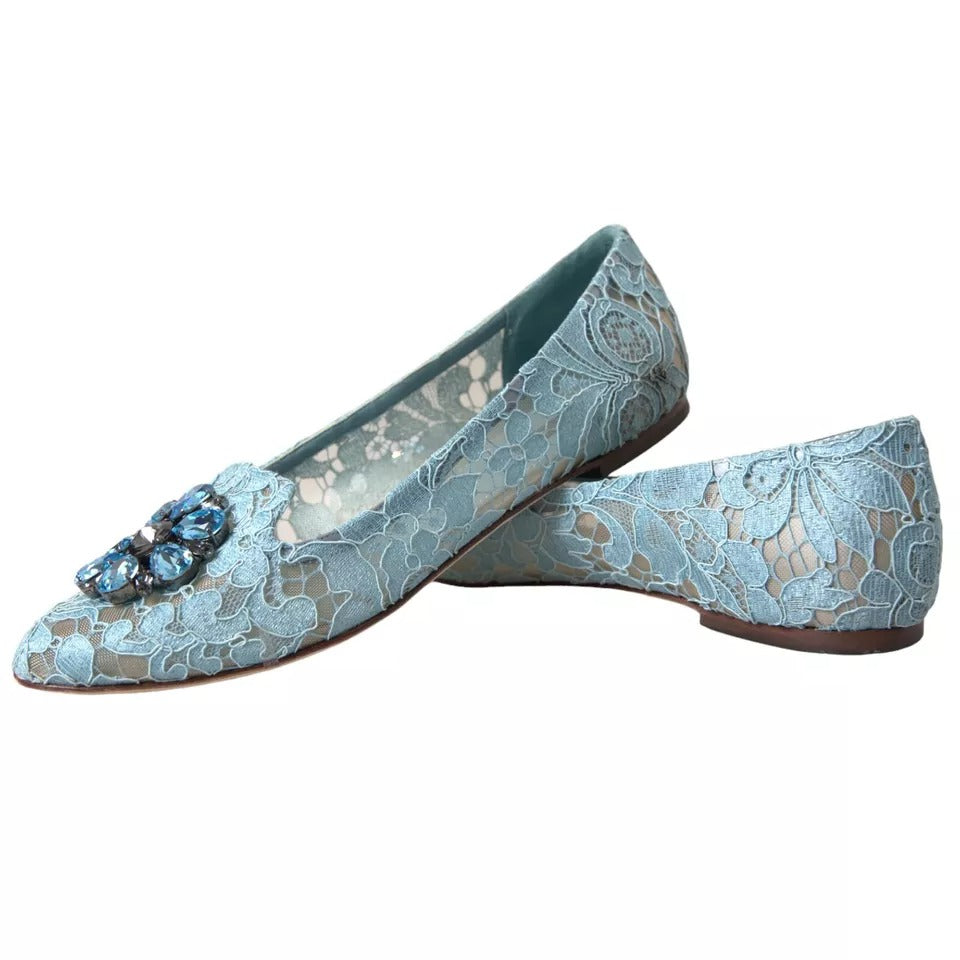 Blue Lace Crystal Ballet Loafers Shoes