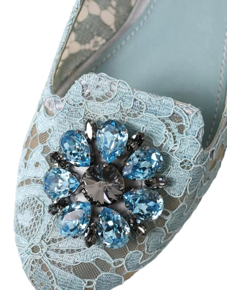 Blue Lace Crystal Ballet Loafers Shoes