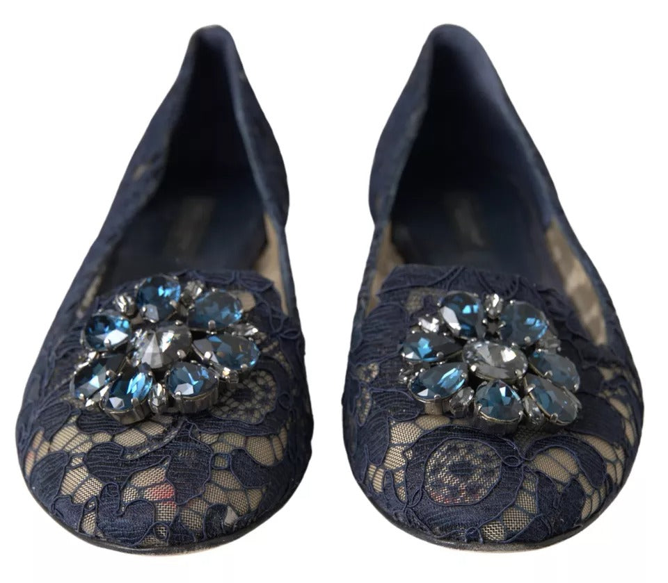 Blue Taormina Lace Crystals Flats Shoes