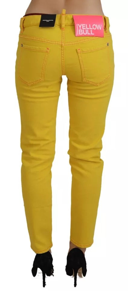 Yellow Cotton Low Waist Cropped Jennifer Denim Jeans