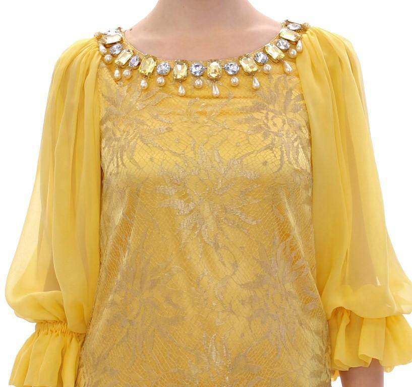 Dolce & Gabbana  Yellow lace crystal mini dress #women, Brand_Dolce & Gabbana, Catch, Clothing_Dress, Dolce & Gabbana, Dresses - Women - Clothing, feed-agegroup-adult, feed-color-yellow, feed-gender-female, feed-size-IT38|XS, feed-size-IT40|S, Gender_Women, IT38|XS, IT40|S, Kogan, Yellow at SEYMAYKA