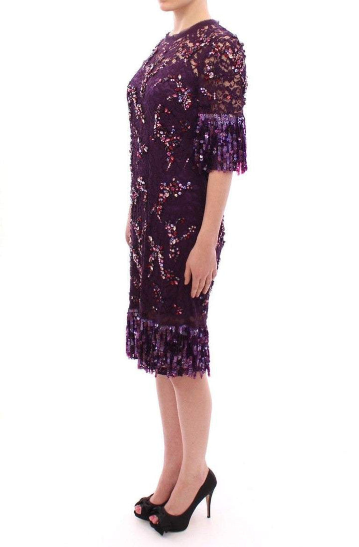 Dolce & Gabbana Purple floral lace crystal embedded dress #women, Dolce & Gabbana, Dresses - Women - Clothing, feed-agegroup-adult, feed-color-purple, feed-gender-female, feed-size-IT42|M, IT42|M, Purple at SEYMAYKA