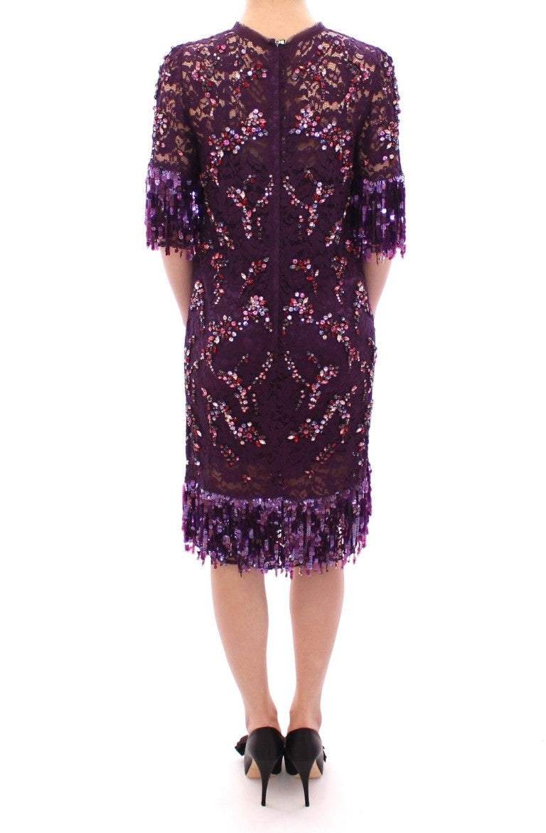 Dolce & Gabbana Purple floral lace crystal embedded dress #women, Dolce & Gabbana, Dresses - Women - Clothing, feed-agegroup-adult, feed-color-purple, feed-gender-female, feed-size-IT42|M, IT42|M, Purple at SEYMAYKA