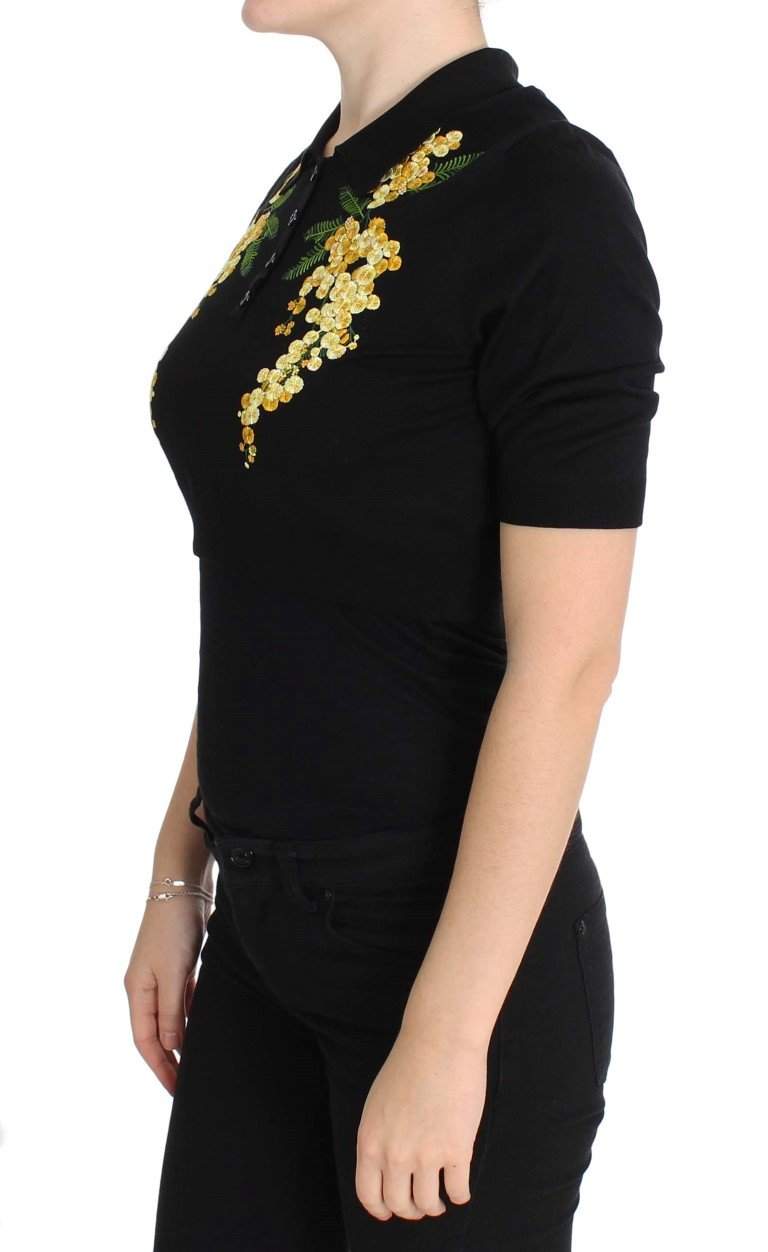 Dolce & Gabbana Black Silk Floral Embroidered Polo Top #women, Black, Brand_Dolce & Gabbana, Catch, Dolce & Gabbana, feed-agegroup-adult, feed-color-black, feed-gender-female, feed-size-IT36|XXS, Gender_Women, IT36|XXS, Kogan, Tops & T-Shirts - Women - Clothing at SEYMAYKA