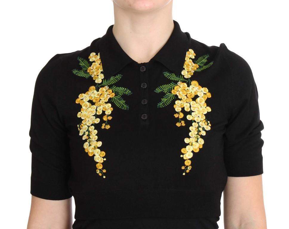 Dolce & Gabbana Black Silk Floral Embroidered Polo Top #women, Black, Brand_Dolce & Gabbana, Catch, Dolce & Gabbana, feed-agegroup-adult, feed-color-black, feed-gender-female, feed-size-IT36|XXS, Gender_Women, IT36|XXS, Kogan, Tops & T-Shirts - Women - Clothing at SEYMAYKA