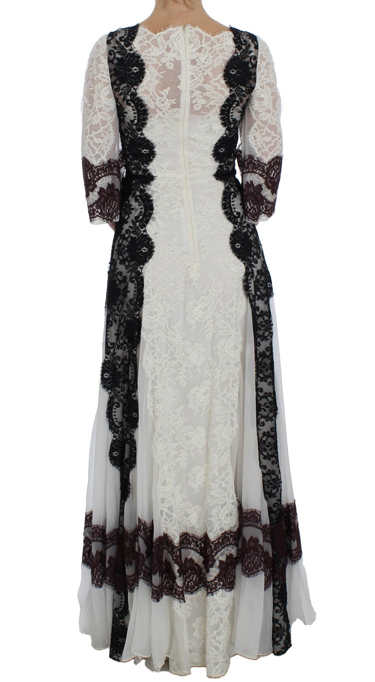 Dolce & Gabbana White Floral Lace Full Length Gown Dress