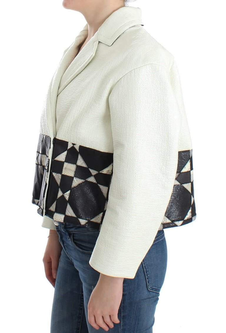 Andrea Pompilio  Cropped Leather Jacket #women, Andrea Pompilio, Black/White, Catch, feed-agegroup-adult, feed-color-black, feed-color-white, feed-gender-female, feed-size-IT40|S, Gender_Women, IT40|S, Jackets & Coats - Women - Clothing, Kogan at SEYMAYKA