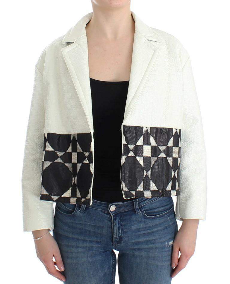 Andrea Pompilio  Cropped Leather Jacket #women, Andrea Pompilio, Black/White, Catch, feed-agegroup-adult, feed-color-black, feed-color-white, feed-gender-female, feed-size-IT40|S, Gender_Women, IT40|S, Jackets & Coats - Women - Clothing, Kogan at SEYMAYKA