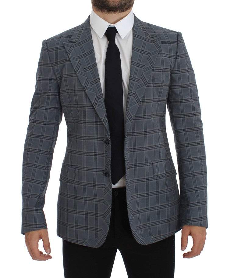 Dolce & Gabbana Blue Checkered Slim Fit Blazer Jacket #men, Blazers - Men - Clothing, Blue, Dolce & Gabbana, feed-agegroup-adult, feed-color-Blue, feed-gender-male, IT44 | XS at SEYMAYKA