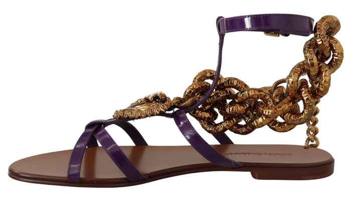 Dolce & Gabbana Purple Leather Devotion Flats Sandals Dolce & Gabbana, EU35.5/US5, EU36.5/US6, EU36/US5.5, EU37.5/US7, EU38.5/US8, EU38/US7.5, EU39.5/US9, EU40/US9.5, feed-1, Flat Shoes - Women - Shoes, Purple at SEYMAYKA