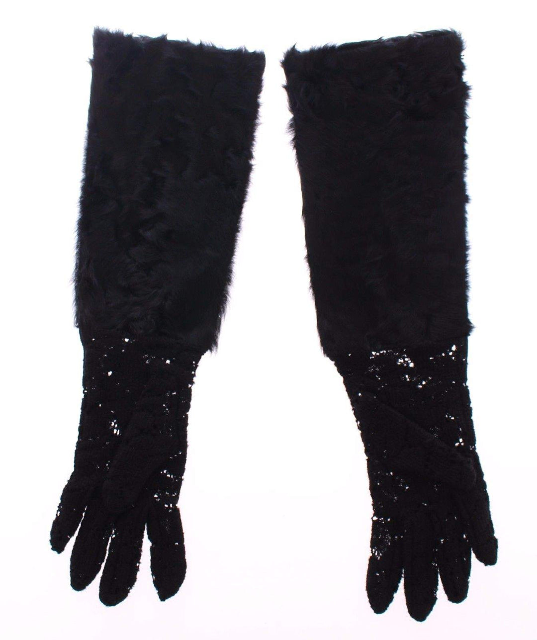 Dolce & Gabbana  Black Lace Wool Lambskin Fur Elbow Gloves #women, 7 | S, 7.5 | M, 8 | M, Black, Brand_Dolce & Gabbana, Catch, Dolce & Gabbana, feed-agegroup-adult, feed-color-black, feed-gender-female, feed-size-7 | S, feed-size-7.5 | M, feed-size-8 | M, Gender_Women, Gloves - Women - Accessories, Kogan at SEYMAYKA