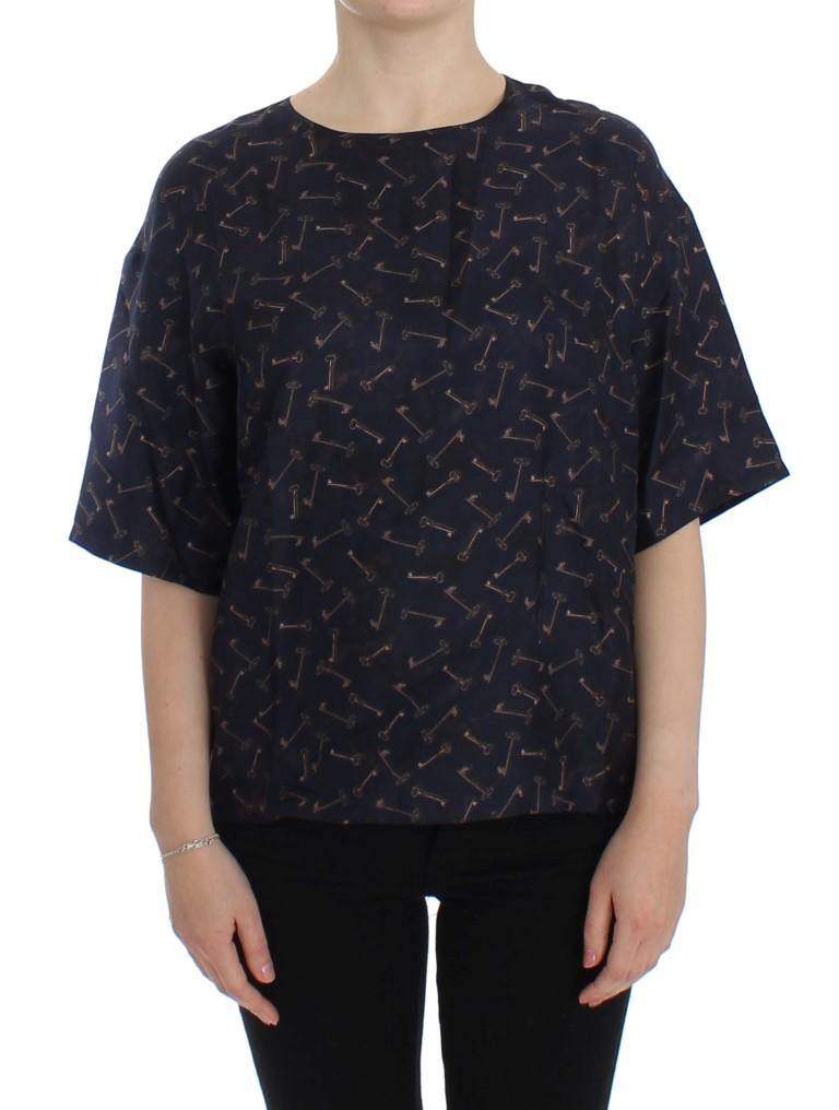 Dolce & Gabbana  Blue gold key print silk blouse #women, Blue, Brand_Dolce & Gabbana, Catch, Dolce & Gabbana, feed-agegroup-adult, feed-color-blue, feed-gender-female, feed-size-IT42|M, Gender_Women, IT42|M, Kogan, Tops & T-Shirts - Women - Clothing at SEYMAYKA