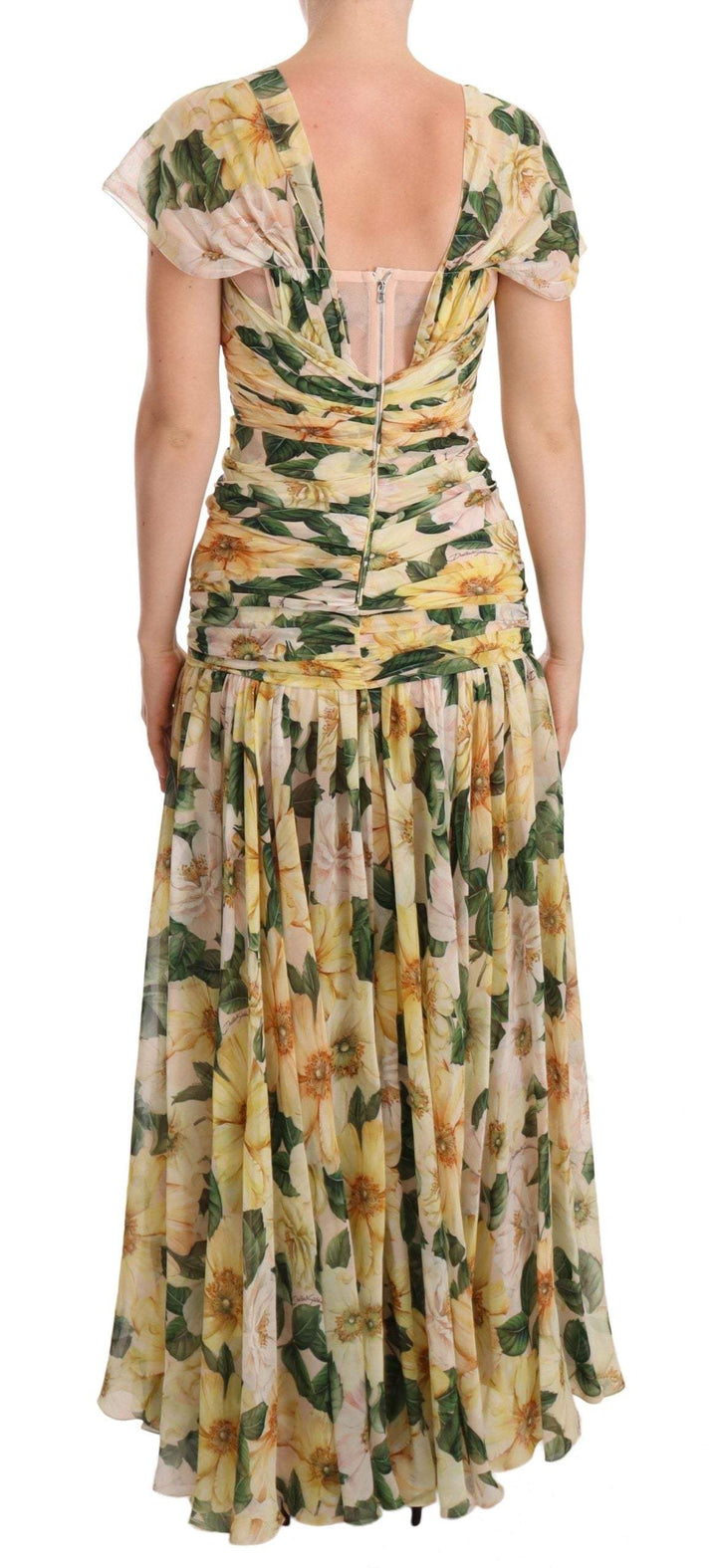 Dolce & Gabbana Yellow Silk Floral Print Pleated Max Dress Dolce & Gabbana, Dresses - Women - Clothing, feed-1, IT38|XS, Yellow at SEYMAYKA