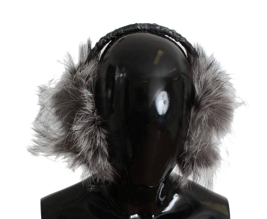 Dolce & Gabbana  Gray Fox Fur Crystal Ear Muffs #women, Brand_Dolce & Gabbana, Catch, Dolce & Gabbana, feed-agegroup-adult, feed-color-gray, feed-gender-female, feed-size-OS, Gender_Women, Gray, Hats - Women - Accessories, Kogan at SEYMAYKA