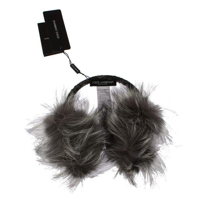 Dolce & Gabbana  Gray Fox Fur Crystal Ear Muffs #women, Brand_Dolce & Gabbana, Catch, Dolce & Gabbana, feed-agegroup-adult, feed-color-gray, feed-gender-female, feed-size-OS, Gender_Women, Gray, Hats - Women - Accessories, Kogan at SEYMAYKA