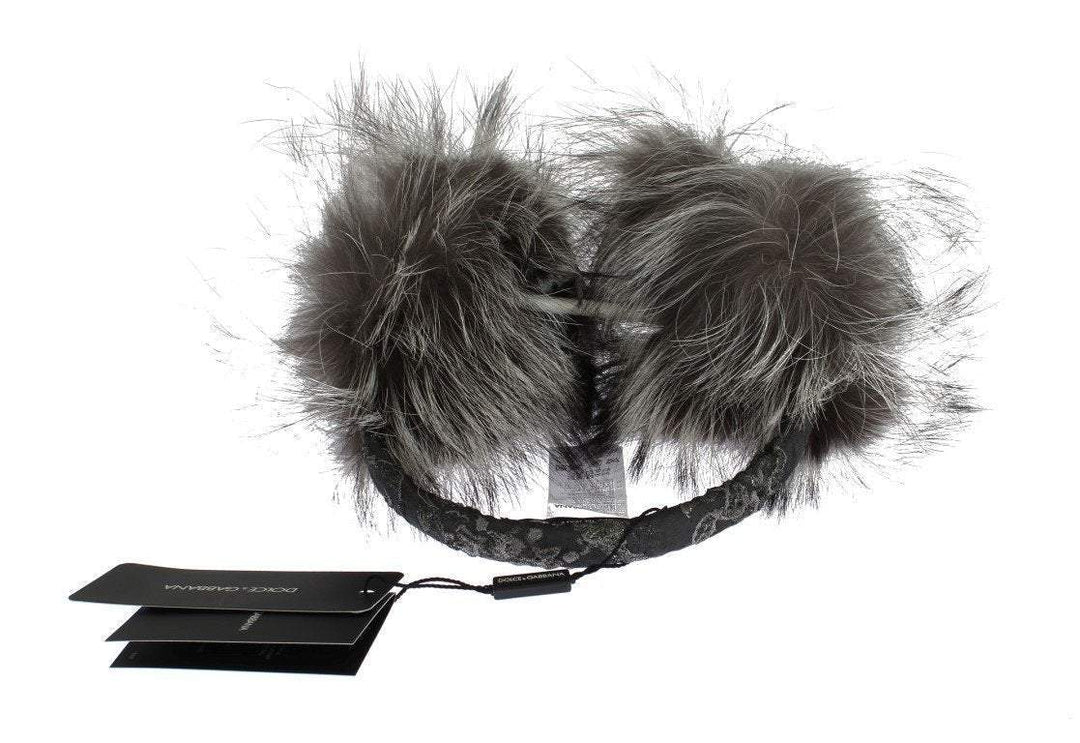 Dolce & Gabbana  Gray Fox Fur Crystal Ear Muffs #women, Brand_Dolce & Gabbana, Catch, Dolce & Gabbana, feed-agegroup-adult, feed-color-gray, feed-gender-female, feed-size-OS, Gender_Women, Gray, Hats - Women - Accessories, Kogan at SEYMAYKA