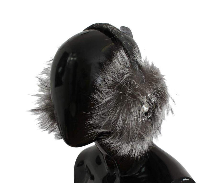 Dolce & Gabbana  Gray Fox Fur Crystal Ear Muffs #women, Brand_Dolce & Gabbana, Catch, Dolce & Gabbana, feed-agegroup-adult, feed-color-gray, feed-gender-female, feed-size-OS, Gender_Women, Gray, Hats - Women - Accessories, Kogan at SEYMAYKA