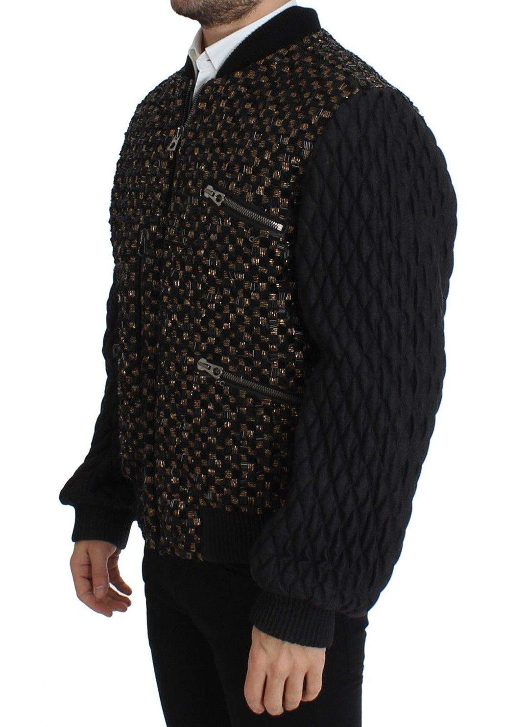 Dolce & Gabbana  Black Sequined Goatskin Jacket #men, Black, Brand_Dolce & Gabbana, Catch, Dolce & Gabbana, feed-agegroup-adult, feed-color-black, feed-gender-male, feed-size-IT48 | M, Gender_Men, IT48 | M, Jackets - Men - Clothing, Kogan at SEYMAYKA