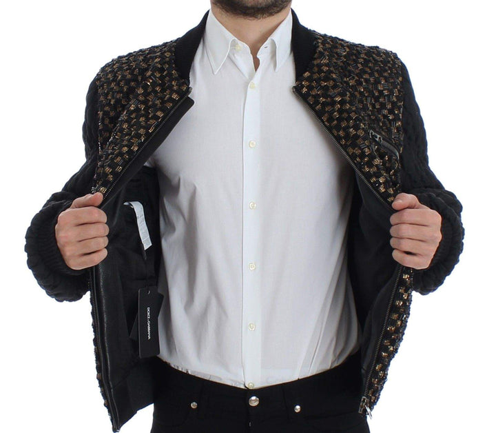 Dolce & Gabbana  Black Sequined Goatskin Jacket #men, Black, Brand_Dolce & Gabbana, Catch, Dolce & Gabbana, feed-agegroup-adult, feed-color-black, feed-gender-male, feed-size-IT48 | M, Gender_Men, IT48 | M, Jackets - Men - Clothing, Kogan at SEYMAYKA