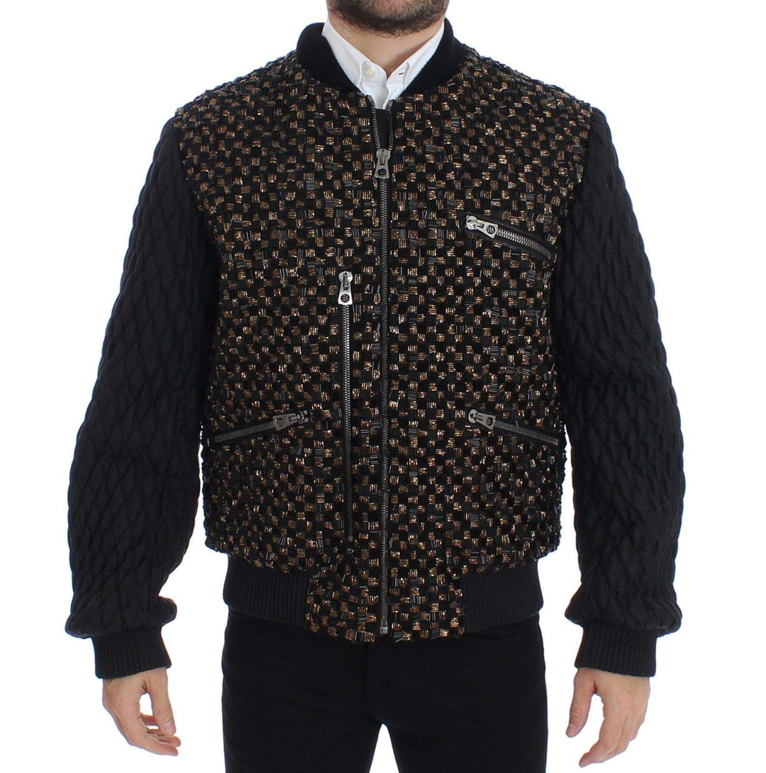 Dolce & Gabbana  Black Sequined Goatskin Jacket #men, Black, Brand_Dolce & Gabbana, Catch, Dolce & Gabbana, feed-agegroup-adult, feed-color-black, feed-gender-male, feed-size-IT48 | M, Gender_Men, IT48 | M, Jackets - Men - Clothing, Kogan at SEYMAYKA